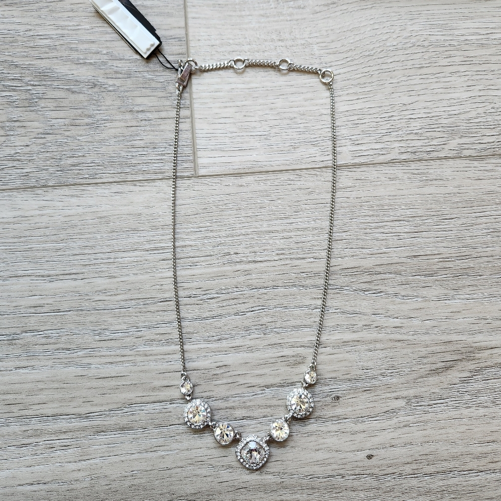 Givenchy Round Rhinestone Silver Tone Necklace Nwt - Picture 2 of 10
